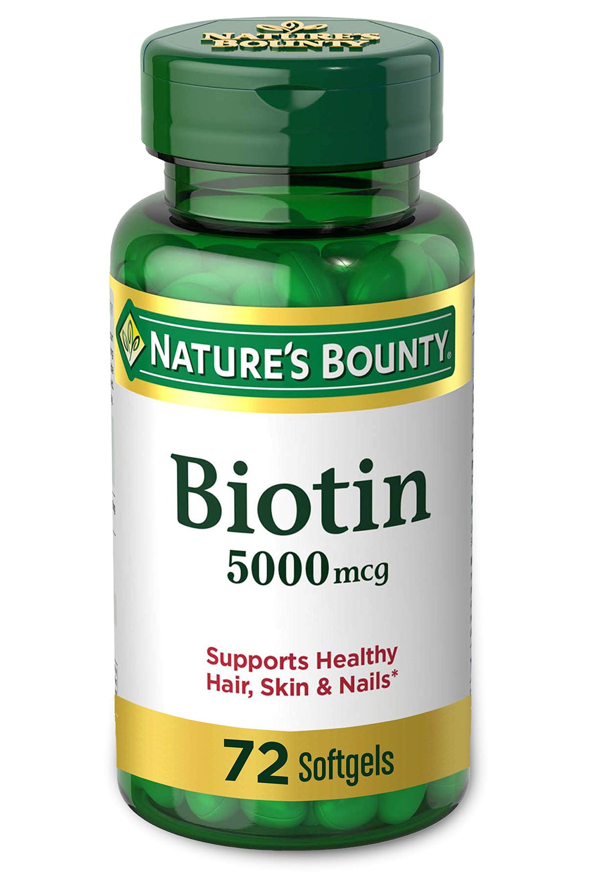 Nature's Bounty Biotin, Vitamin Supplement, Supports Metabolism for Energy and Healthy Hair, Skin, and Nails, 5000 mcg, 72 Softgels