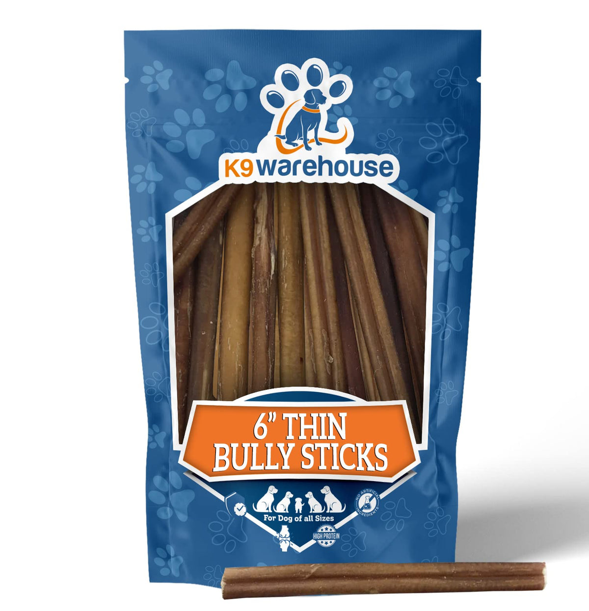 K9warehouse Thin Bully Sticks for Dogs - 6 inch (12 Count)