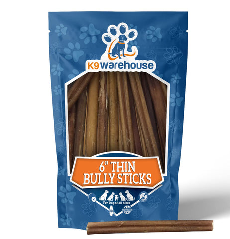 K9warehouse Thin Bully Sticks for Dogs - 6 inch (12 Count)