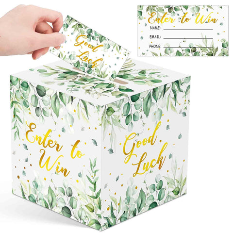 ReliThick 200 Pack Greenery Diaper Raffle Tickets Cards with Baby Shower Raffle Box Wedding Enter to Win Favors Donation Ballot Raffle Box with Slot for Raffles Game Collection Party Kit
