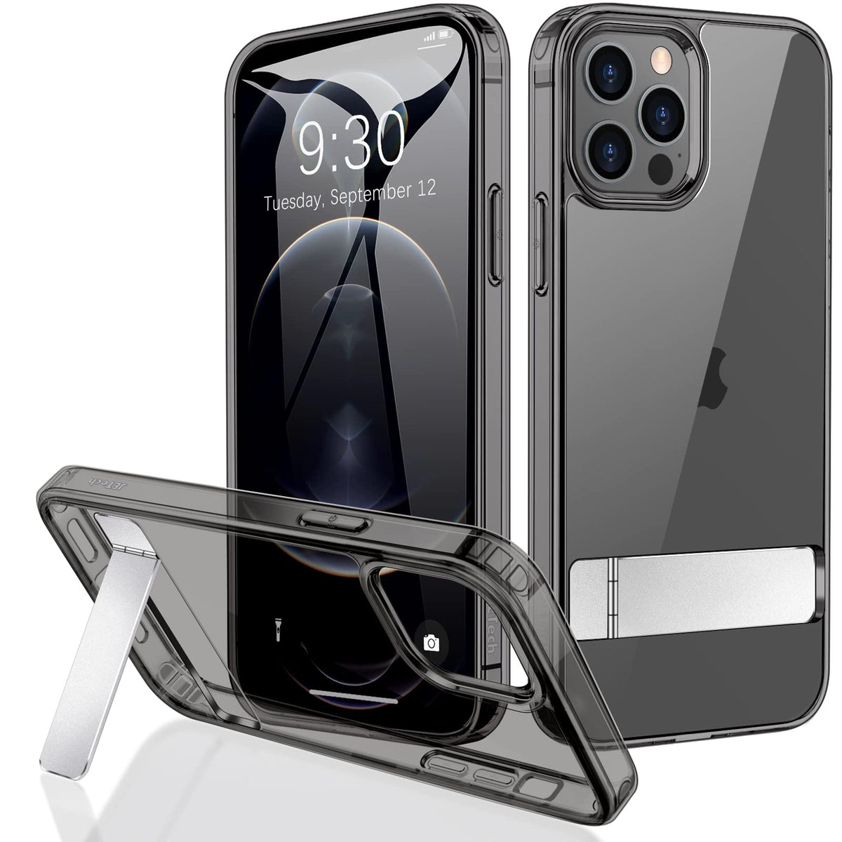 JETech Case for iPhone 12 Pro Max 6.7-Inch with Stand, Support Wireless Charging, Slim Shockproof Bumper Phone Cover, 3-Way Metal Kickstand (Graphite)