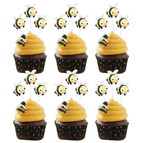 Gyufise 24Pcs Bumble Bee Cupcake Toppers Little Figurine Bee Cupcake Picks Oh Babee Cake Decorations for Bee Theme Baby Shower Kids Boys Girls Birthday Party Decoration Supplies