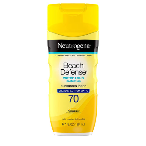 Neutrogena Beach Defense Water Resistant Sunscreen Body Lotion with Broad Spectrum SPF 70, Oil-Free and Fast-Absorbing, 6.7 oz