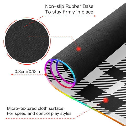 Black White Plaid Buffalo Wireless Charging Mouse Pad for Mobile Phone Extra Large Gaming Mousepad with 13 Lighting Modes Mouse Mat for Gaming MacBook PC Laptop Desk Home Office