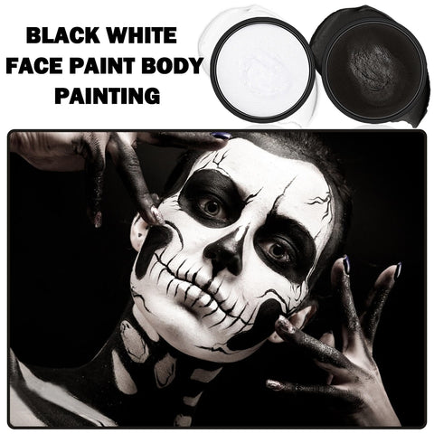 Black and White Face Body Paint Kit Pro Water Activated Face Body Paint Washable for Adults and Kids Halloween Art Theater SFX Cosplay Zombie Skeleton Makeup Kit