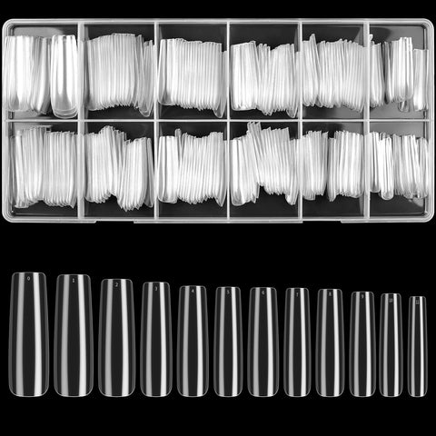 woshilaoDS 240 Pcs Clear Nail Tips, Extra Long Nail Tips, Full Cover False Nail Tips, Artificial Nail Tips, Press On Nails, Ballerina French Fake Nails Tips for Manicure Salon (clear)