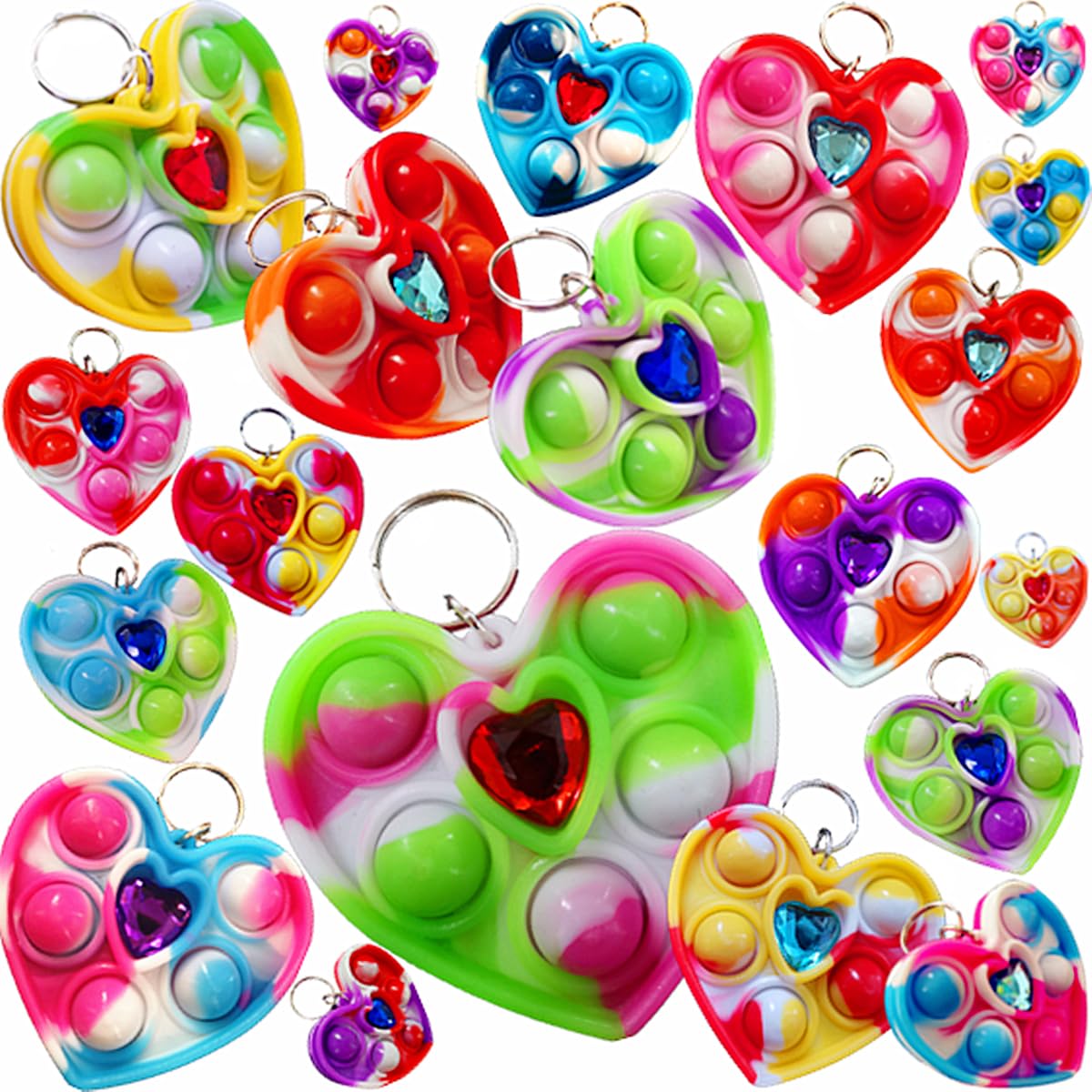 30 Packs Bulk Heart Shape Mini pop Fidget Keychain for boy and Little Girl,Kids Birthday Gifts,Valentine Wedding Party Favors,Students Prizeâ€¦