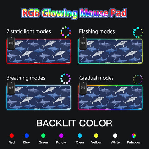 Dark Deep Shark Wireless Charging Mouse Pad for Mobile Phone Extra Large Gaming Mousepad with 13 Lighting Modes Computer Mat for Gaming MacBook PC Laptop Desk Home Office