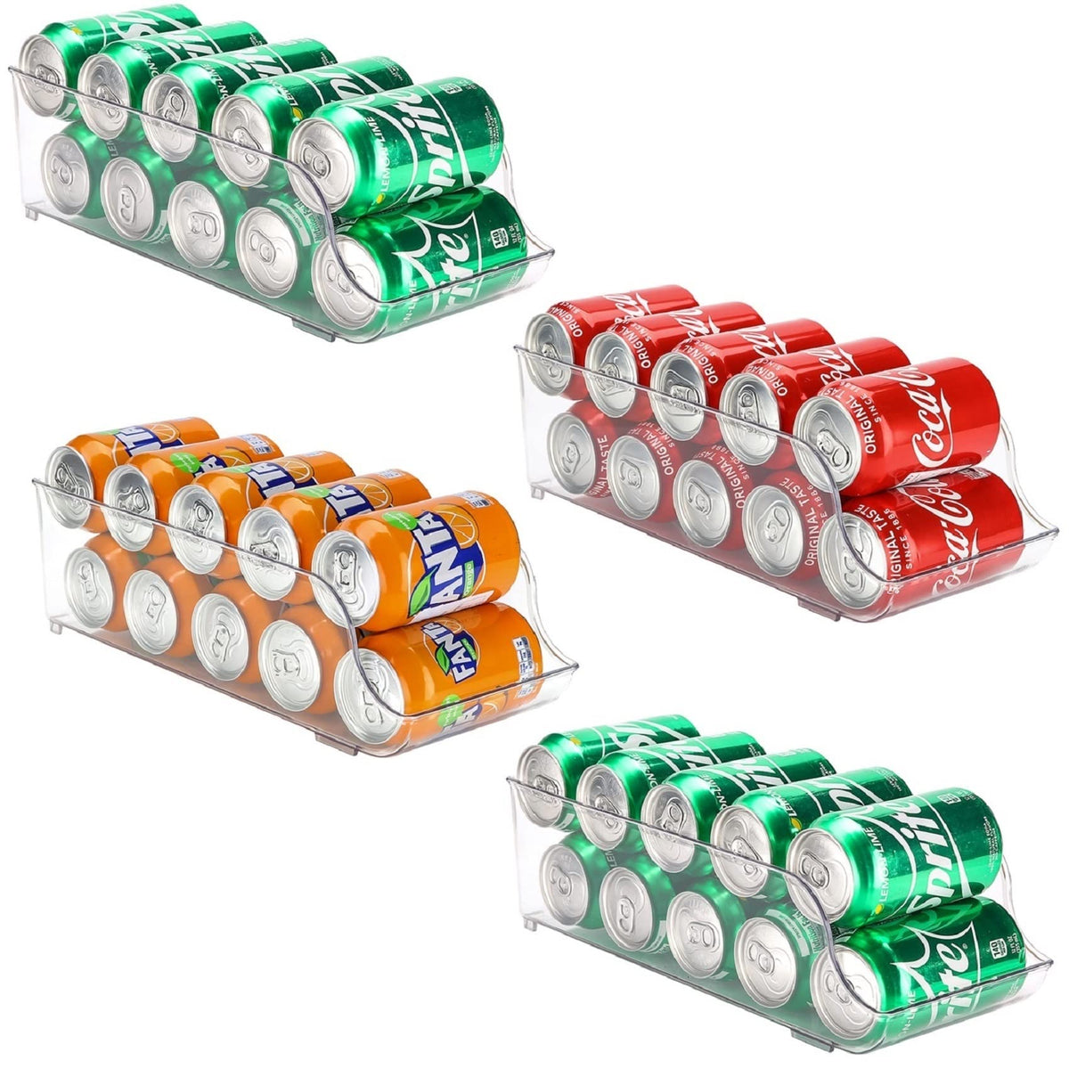 Puricon 4 Pcs Can Fridge Dispenser Organizer, Fridge Storage Drawer Organiser Canned Food Storage Tray Organiser Tin Can Holder Container Storage Bin