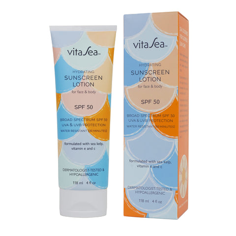 Noodle & Boo VitaSea Hydrating Sunscreen Lotion for Face and Body, Broad Spectrum Reef Friendly Sunscreen SPF 50, UVA & UVB Protection, Formulated with Sea Kelp, Vitamin E & C, 4 Fl Oz