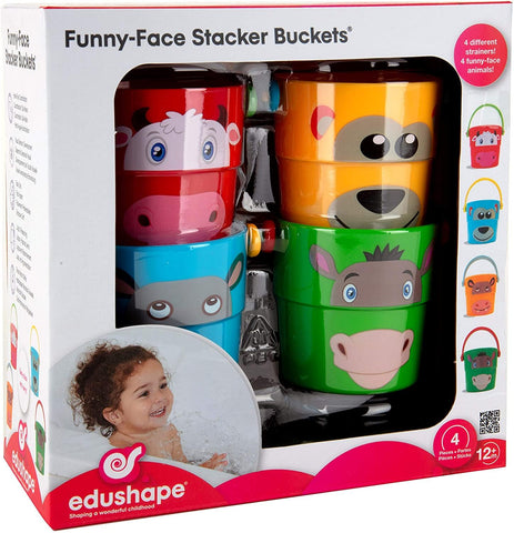 Edushape Funny Face Stacker Buckets - Strainer Bathtub Toys - Early Child Development Learning Toddler Bath Toys - Baby Bath Toys for Toddlers 1-3 Teaches Cause & Effect & Cognitive Skills