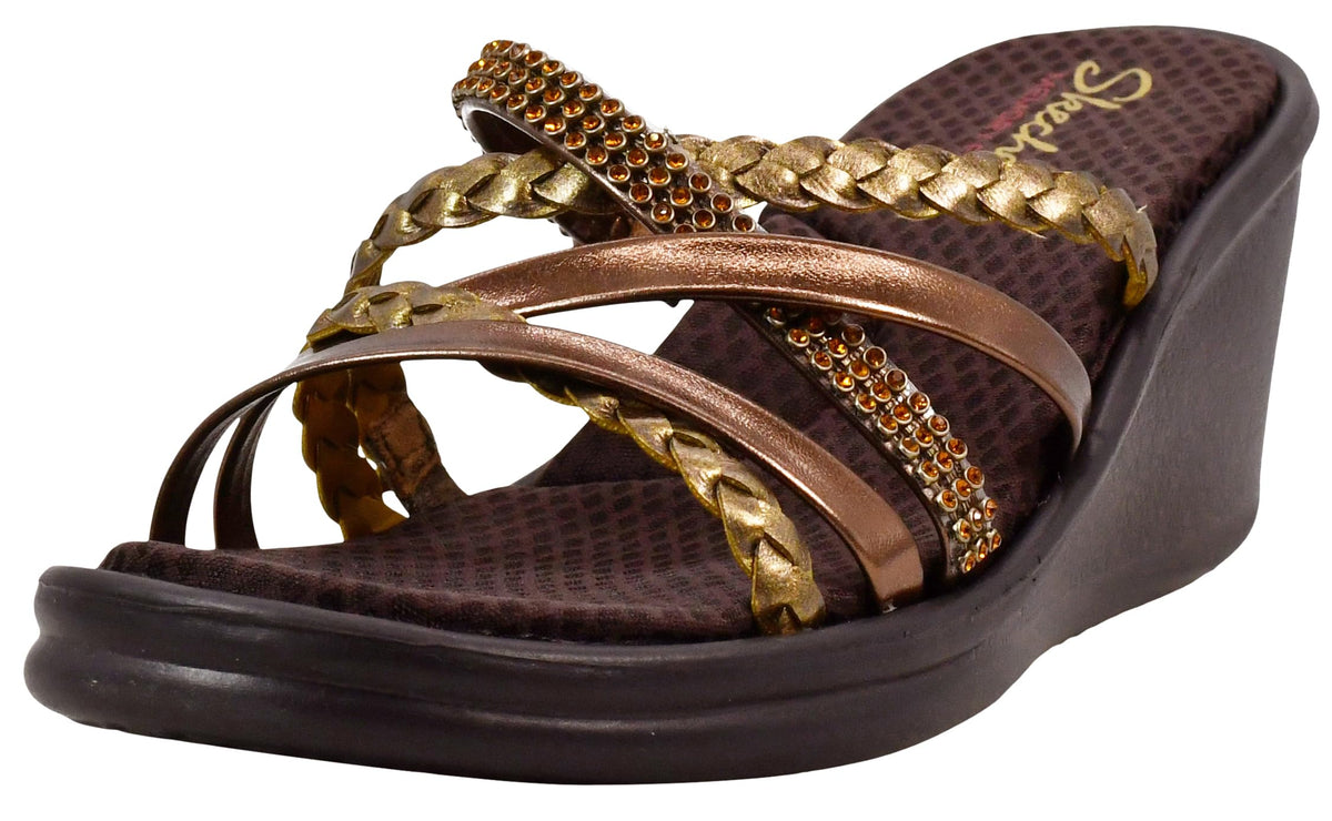 Skechers Cali Women's Rumbers-Wild Child Wedge Sandal,Bronze Rhinestone,11 M US