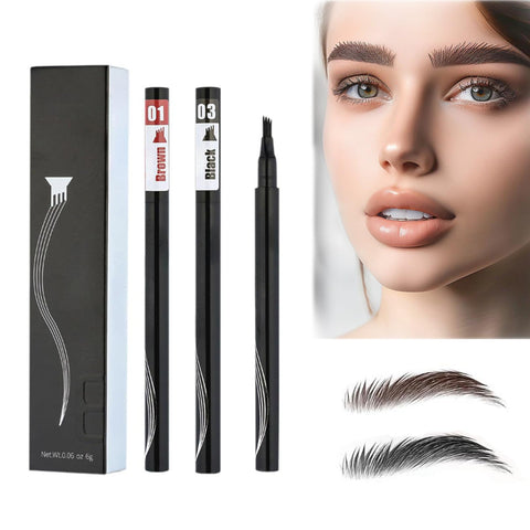 Generic Eyebrow Microblading Pen, 2Pcs Eyebrow Pencil Waterproof 4 Fork Tip, Makeup Long-Lasting Contouring Pen Fine Stroke Stay on All Day