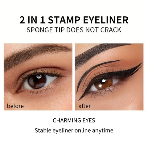 Erinde Winged Eyeliner Stamp, 2PCS Black Liquid Wingliner Eyeliner Pens, Easy Cat Eye Stencil Makeup Tool, Long Lasting Waterproof & Smudge Proof Wing Eye Liner (Midnight Black)