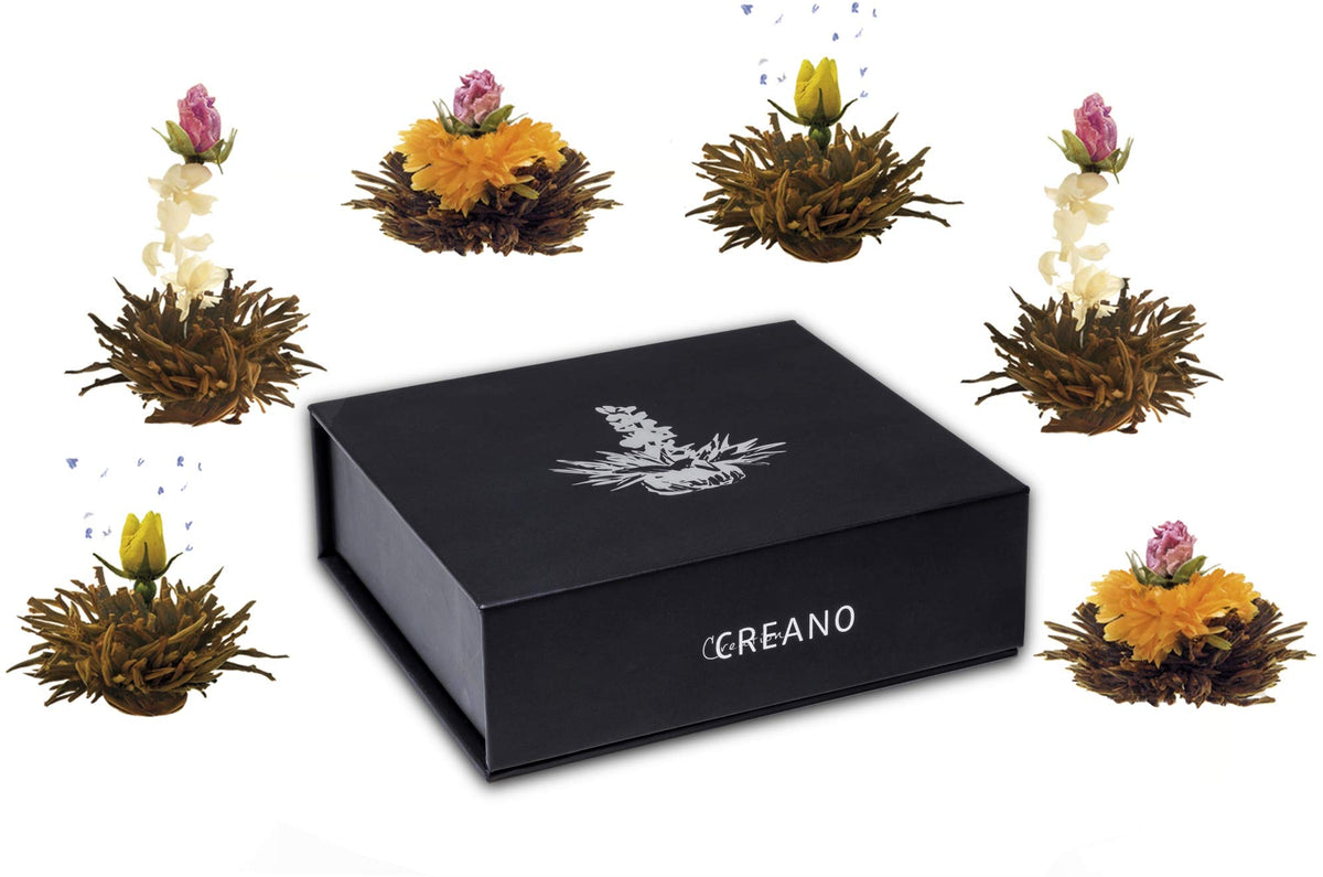 Creano Blooming Tea in Elegant Magnetic Box with Silver Embossing - 6 Flowering Tea - Black Tea