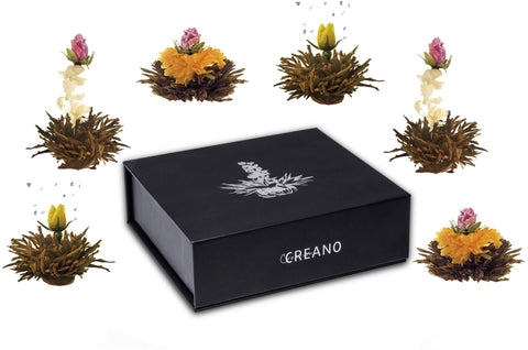 Creano Blooming Tea in Elegant Magnetic Box with Silver Embossing - 6 Flowering Tea - Black Tea