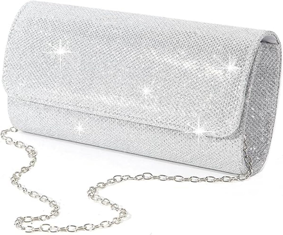 Fioeyr Women Clutch Bag Envelope Sequins Evening Clutch Purse Chain Shoulder Bags Sparkly Black Evening Bridal Prom Party Handbag Purse