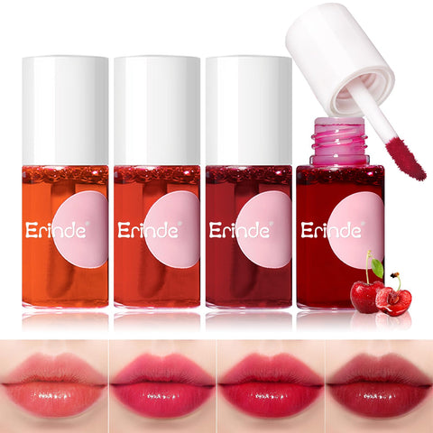 Erinde 4 Colors Water Lip Tint Stain, Mini Liquid Lipstick, Long Lasting Waterproof Lip & Cheek Stain, Non-Stick Cup Korean Lip Gloss, Lightweight, Transfer-Proof, Matte Finish Travel Size Lip Makeup