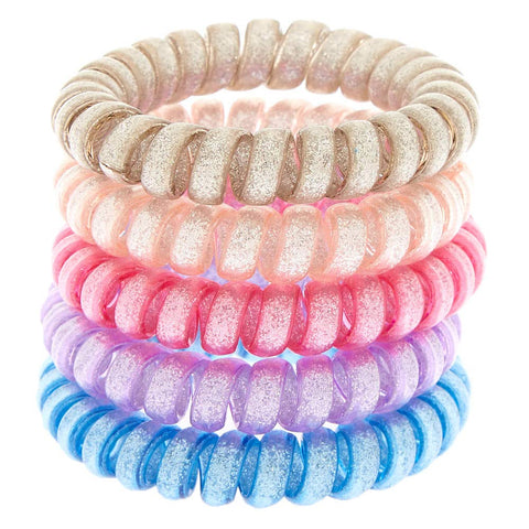 Claire's Club Girl's Club Glitter Spiral Hair Ties - 5 Pack