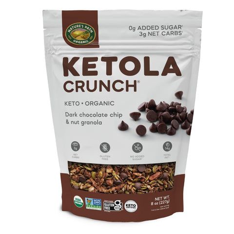 Nature's Path Organic Keto Crunch Dark Chocolate Chip and Nut Granola, 8 Ounce, Keto Certified, Non-GMO, Gluten Free, 3g Net Carbs, 5g Plant Based Protein