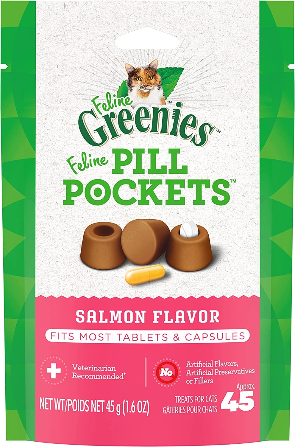 Feline Greenies Pill Pockets Salmon 45 Count - Pack of 2