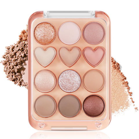 Boobeen Colorful Eyeshadow Palette, Blendable Shimmer and Matte Nudes Shades, 12 Pigmented Powder, Bright Eye Makeup Palette