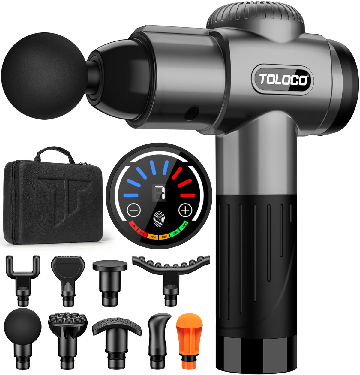 TOLOCO Massage Gun, Muscle Massage Gun Deep Tissue for Athletes, Portable Percussion Massager with 10 Massage Heads, Electric Body Massager for Any Pain Relief, Grey