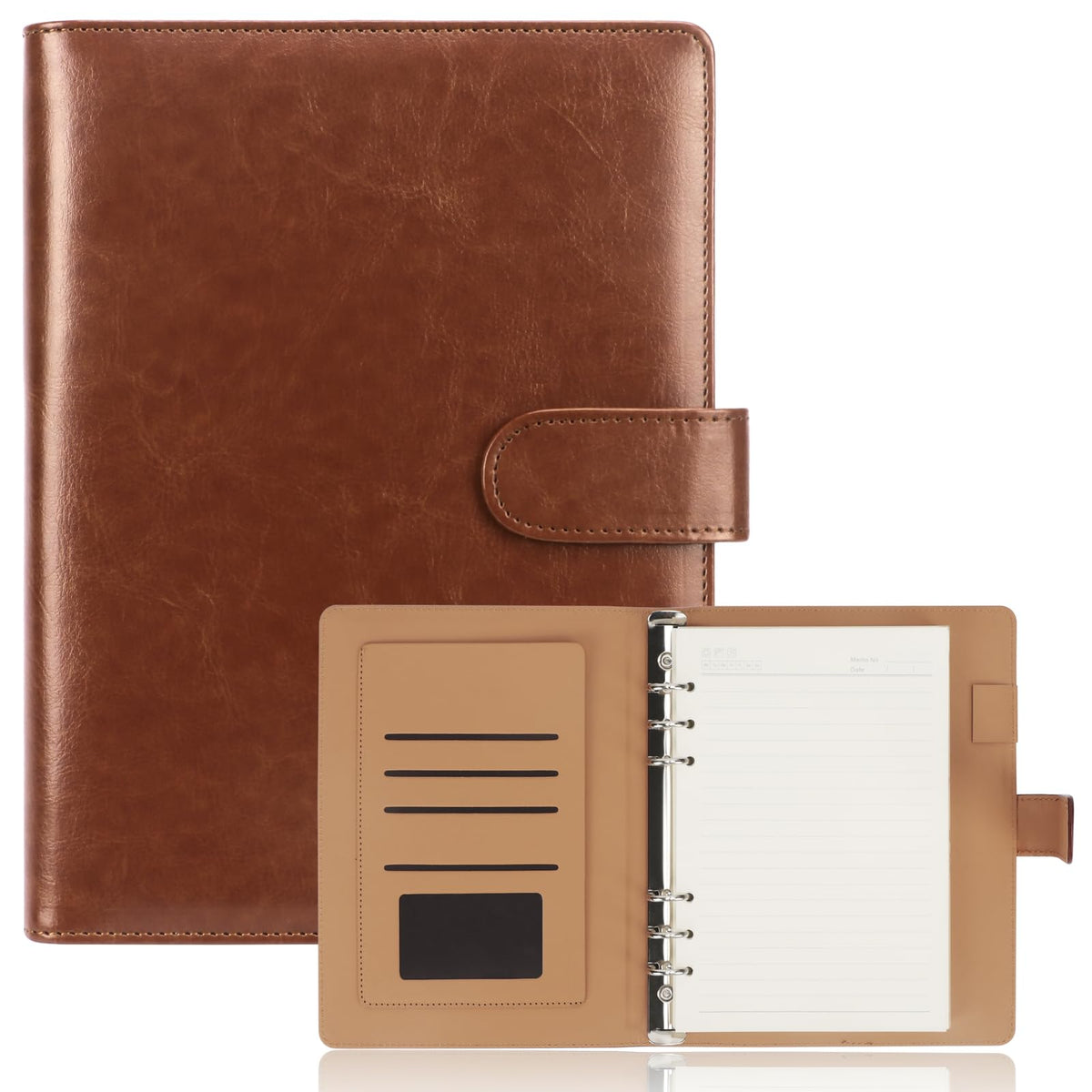 A5 Ring Binder Notebook, 6 Ring Leather A5 Binder with A5 Refill Papers Travel Binder Journal Personal Planner Notebook with Ring Binder Brown