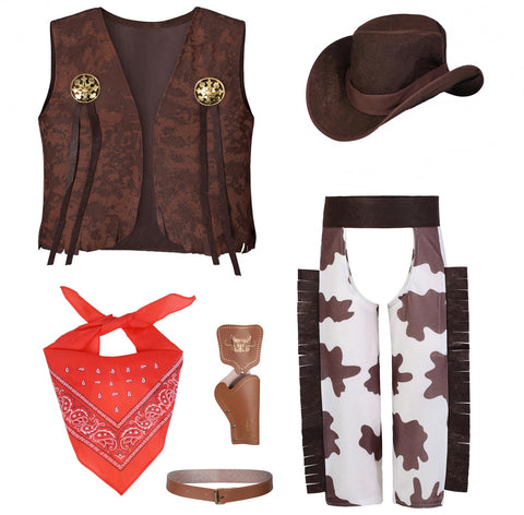 Cowboy Costume for Boys 5pcs Set Kids Dress Up Birthday Halloween Party Cosplay 11-12 Years