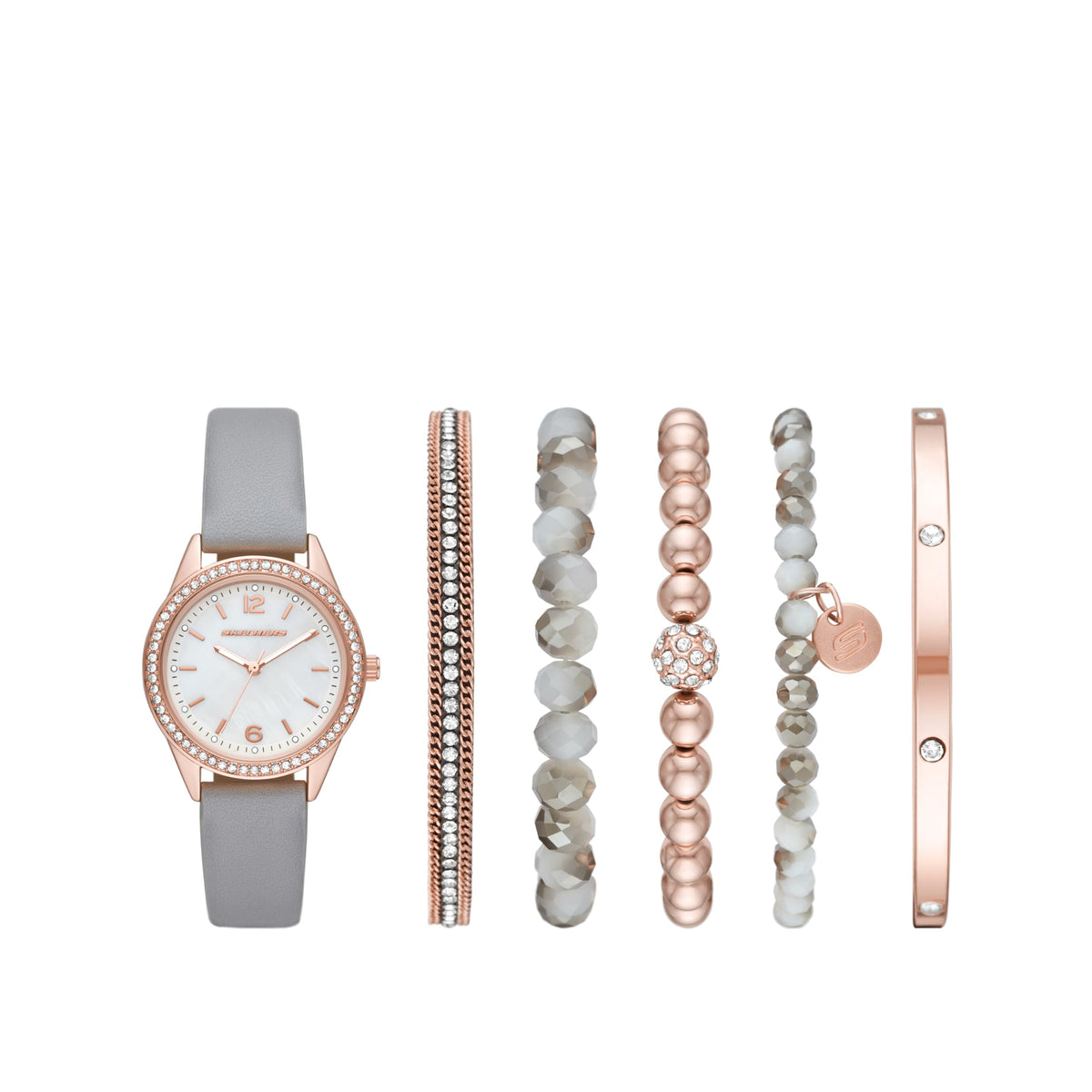 Skechers Women's Quartz Three-Hand Watch & Stackable Bracelet Gift Set, Color: Rose Gold, Gray (Model: SR9056)