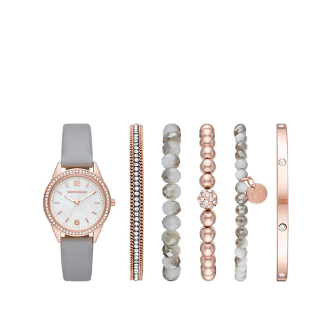 Skechers Women's Quartz Three-Hand Watch & Stackable Bracelet Gift Set, Color: Rose Gold, Gray (Model: SR9056)