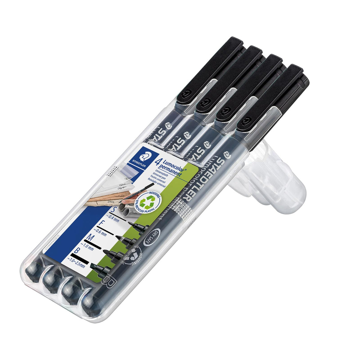 STAEDTLER 31-9WP4GS Lumocolor Permanent Pen Set - Assorted Line Widths, Black (Pack of 4)