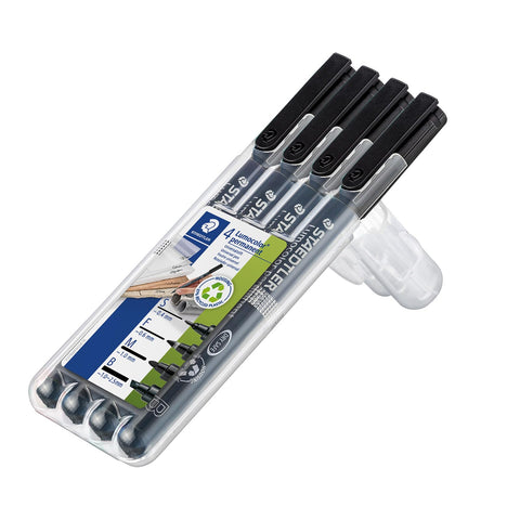 STAEDTLER 31-9WP4GS Lumocolor Permanent Pen Set - Assorted Line Widths, Black (Pack of 4)