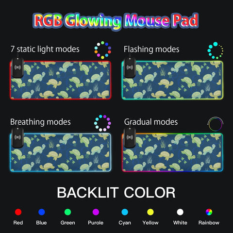 Cute Turtle Animal Wireless Charging Mouse Pad for Mobile Phone Extra Large Gaming Mousepad with 13 Lighting Modes Keyboard Mat for MacBook PC Laptop Desk Office Home Gaming