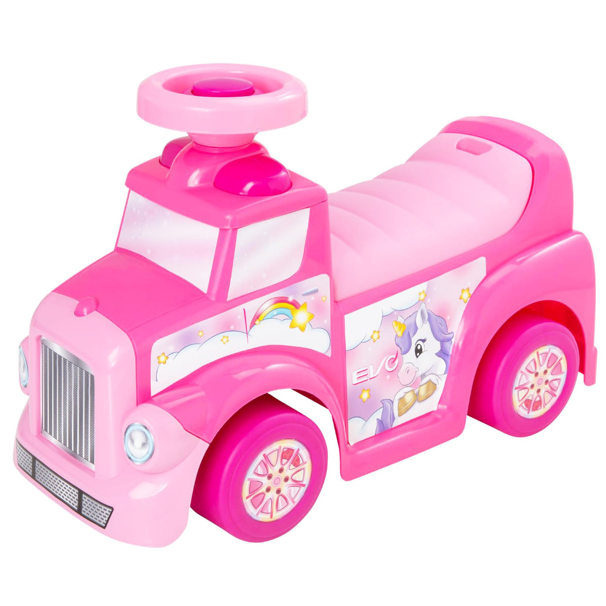 EVO My First Ride On Push Car | Toddler Walker Foot to Floor Slider | Hidden Storage Space, Moveable Steering Wheel & Squeaky Horn | Pre-School & Nursery Walking Aid | Ages 1+ (Unicorn)