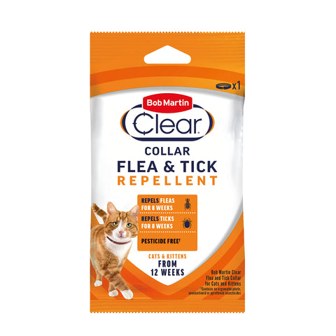 Bob Martin Clear Flea Repellent Collar for Cats and Kittens - Effective Flea and Tick Repellent, Pesticide-Free, Adjustable (1 Collar)