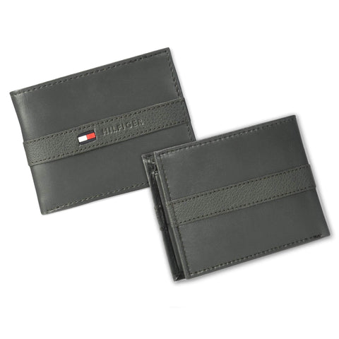 Tommy Hilfiger Men's Leather Wallet - Slim Bifold with 6 Credit Card Pockets and Removable Id Window, Gray, One Size