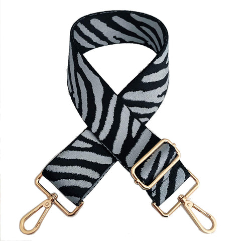 Beacone Wide Zebra Pattern Purse Bag Strap Replacement Adjustable Crossbody Handbag Purse Strap Handbag Strap Extender (Gray)