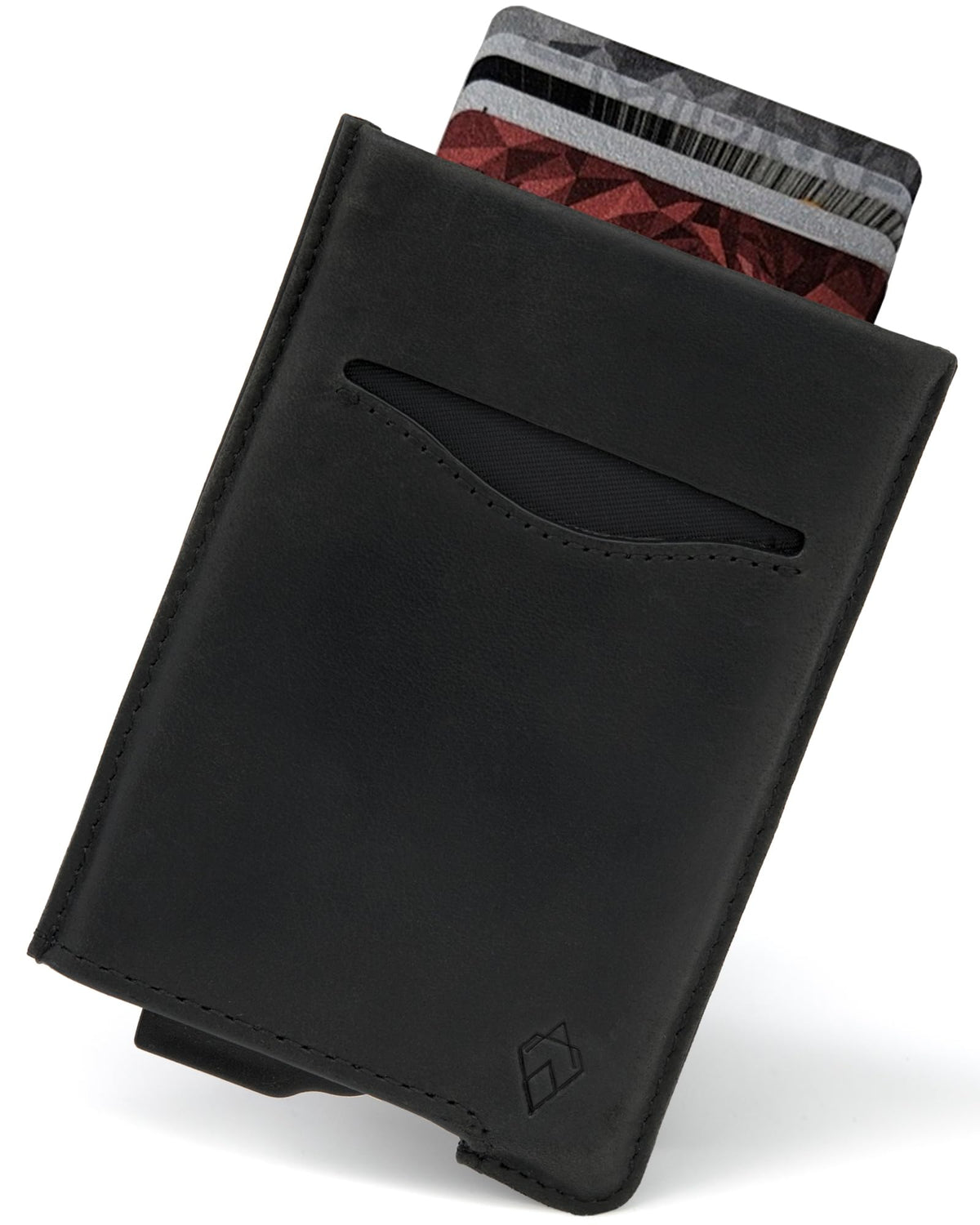 AKIELO RFID Blocking Card Wallet and Gift Box - Stylish Leather Credit Card Holder - Contactless Credit Card Protector (Alpha - Black Leather Edition)