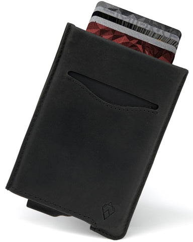 AKIELO RFID Blocking Card Wallet and Gift Box - Stylish Leather Credit Card Holder - Contactless Credit Card Protector (Alpha - Black Leather Edition)