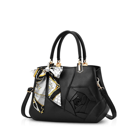 Nicole&Doris Women Flowers Top Handle Handbags Shoulder Bag Crossbody Bag Tote Satchel for Ladies PU Leather Black
