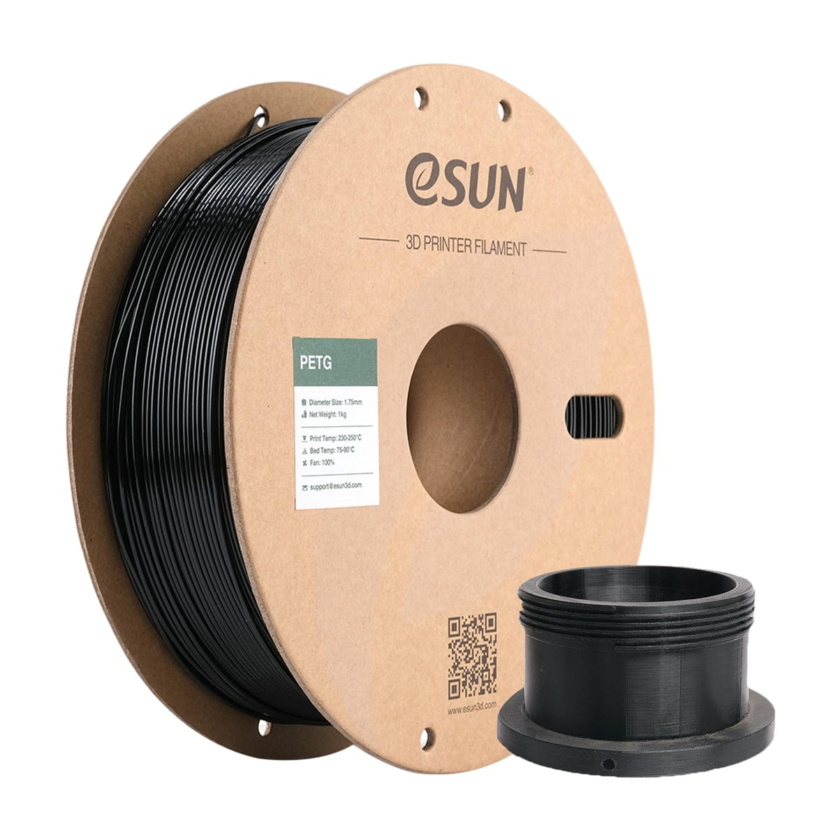 eSUN PETG Filament 1.75mm, 3D Printer Filament PETG, Dimensional Accuracy +/- 0.05mm, 1KG Spool (2.2 LBS) 3D Printing Filament for 3D Printers, Solid Black
