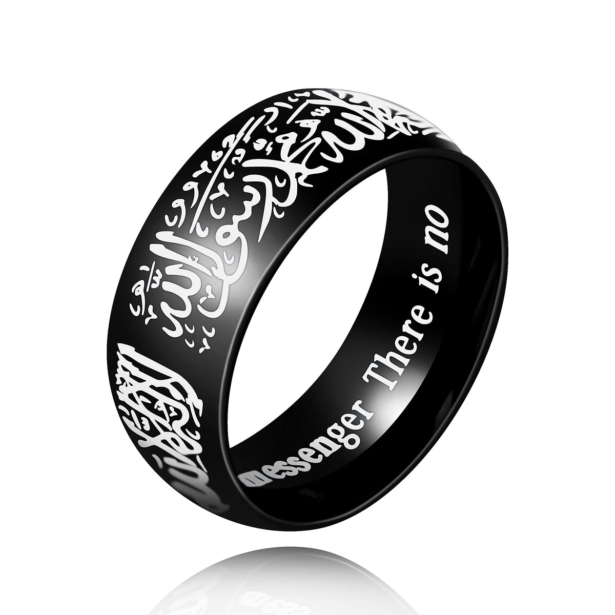 Uloveido 8mm Muslim Allah Engraved Shahada Stainless Steel Black Titanium Ring Islam Arabic God Mantra Ring for Men (Black, Size L)