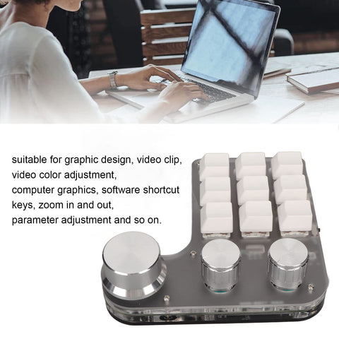 Yoidesu 9 Keys One Handed Mechanical Gaming Keyboard, Mini Keypad Programmable Macro Keyboard with 3 Knobs, USB Shortcut Multifunction Keyboard for PC Computer Gaming (White)