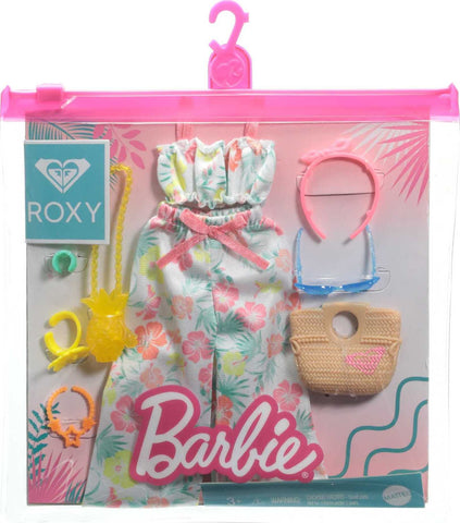 Barbie Storytelling Fashion Pack of Doll Clothes Inspired by Roxy: Matching Floral Top & Pants with 7 Accessories Dolls Including Pineapple Purse, Gift for 3 to 8 Year Olds