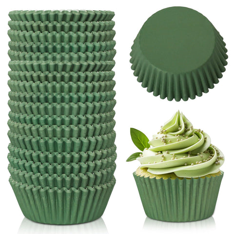 Whaline 300Pcs Green Cupcake Liners Olive Dark Green Baking Cups Wedding Baby Shower Cupcake Wrappers Holders Muffin Liners for Bridal Shower Birthday Party Decorations
