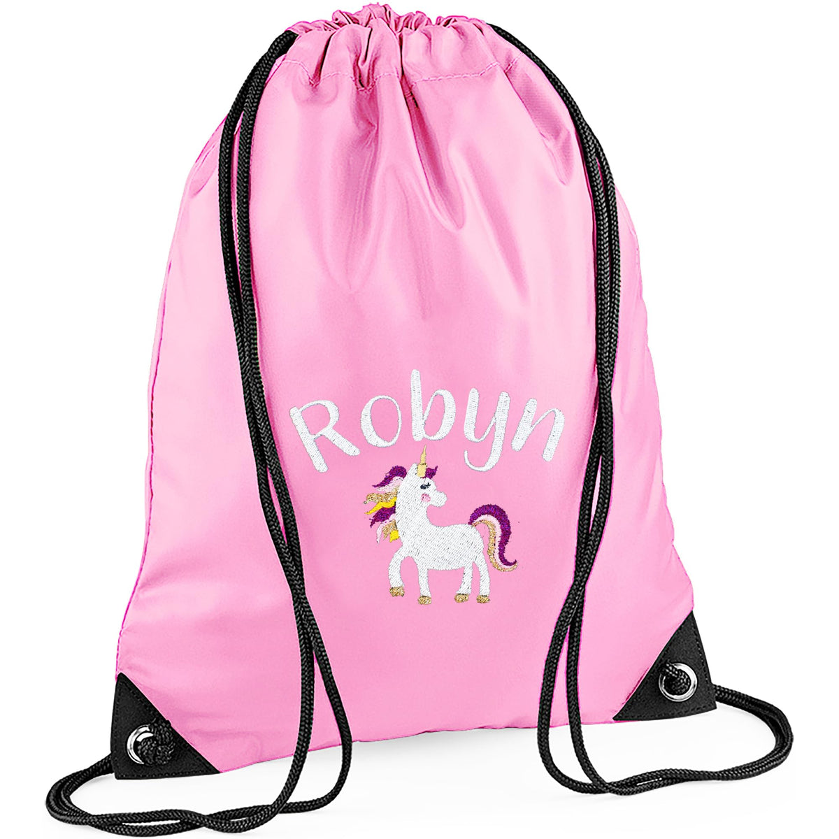 TeddyT's Personalised Unicorn School Sports PE Drawstring Swimming Bag (Baby Pink)
