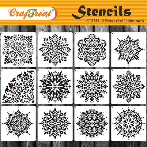 CrafTreat Reusable (Pack of 12) Mandala Set Stencils for Painting on Wood, Canvas, Paper, Fabric, Floor, Wall, Tile, DIY Art and Craft. 6X6 inch.