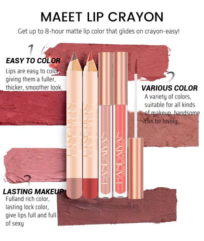 Easilydays 2Pcs Matte Nude Lip Liner Pencil and Lip Stick Set, Velvety Creamy Matte Lip Crayon Full Coverage Lip Stain High Pigment Waterproof, No Smudge Lipstick for Women, Smooth Matte Lip Color Makeup (#01)