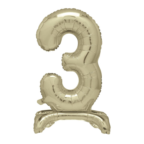 Unique Gold Standing Number 3 Foil Balloon 30", Packaged